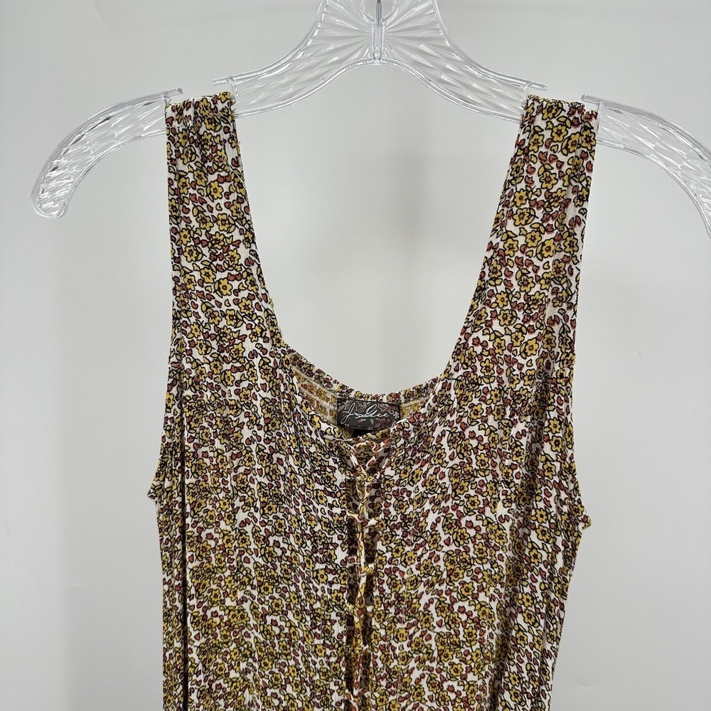 J. Glee Floral Paisley Lace Up Women M Smocked Back Maxi Dress Yellow Brown Y2K - Picture 2 of 8